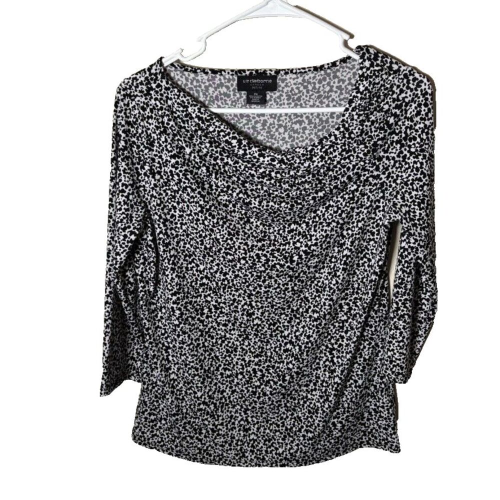 Liz Claiborne Blouse Women's Petite Medium Cowl Neck 3/4 Sleeve Colorful Top